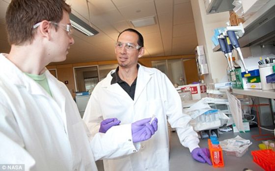 10只转基因老鼠将在太空逗留一个月,将成为除人类外在太空逗留时间最长的哺乳动物。在此前执行的任务中,老鼠通常在空间站逗留两周左右。照片中,研究人员正在做发射前的准备工作。 10只转基因老鼠将在太空逗留一个月,将成为除人类外在太空逗留时间最长的哺乳动物。在此前执行的任务中,老鼠通常在空间站逗留两周左右。照片中,研究人员正在做发射前的准备工作。