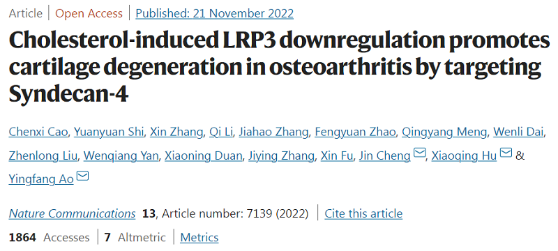 胆固醇代谢异常导致骨关节炎